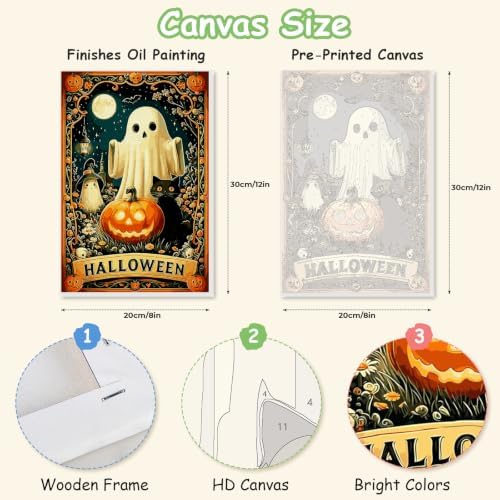 Spandrel Cute Halloween Ghost Paint by Number Kits for Adults, Black Cat Paint by Number Kits on Canvas, DIY Acrylic Oil Halloween Painting by Numbers Gitfs for Home Wall Decor, 8x12in - Image 2