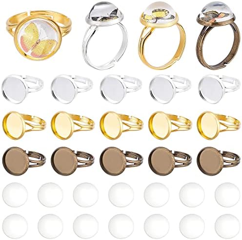 SUNNYCLUE DIY 1 Box 60Pcs Adjustable Ring Base Cabochon Rings Making Kit 30Pcs Finger Rings Blanks Blank Ring Bases Tray 30Pcs 12mm Flat Round Glass Cabochons for Jewelry Making Kits Crafts Supplies by SUNNYCLUE