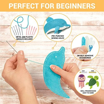 Craftorama Sewing Kit for Kids, Fun and Educational Sea Animal Craft Set for Boys and Girls Age 7-12, Sew Your Own Felt Animals Craft Kit for Beginners, 165 Piece Set - Image 5