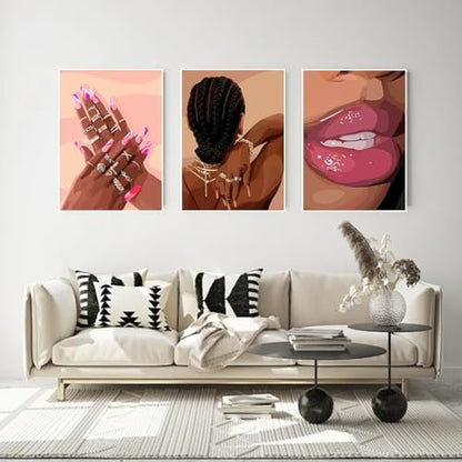3 Pack Black Girl Pink Paint by Numbers Kit for Adults Canvas,Frameworkless - Image 5