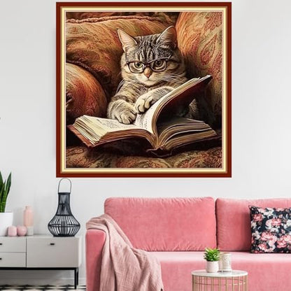 Redxing Stamped Cross Stitch Kits Embroidery kit for Beginners Adults Full Range of Embroidery Patterns Starter Kits DIY Printed Cross Stitch Kits Needlepoint Kits 11CT-Cat Reading 18x18 inchs - Image 2