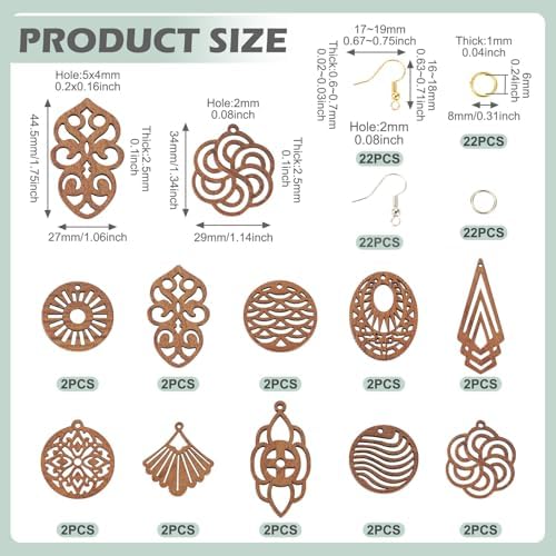 Elecrelive 10 Pairs Wooden Dangle Earring Making Kit Teardrop Oval Flower Leaf Shapes Natural Wood Earring Blanks with Hooks for DIY Craft Jewelry Making - Image 5