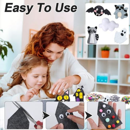 42Pcs Black Gray Fabric Sheets 8 x 12 Inch Assorted Soft Black Gray White Thick Felt Pack with Wiggle Google Eyes Pom Poms Glitter Patchwork Craft Supply for DlY Sewing Creative Art Project Decor - Image 4