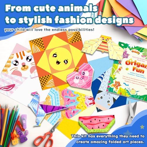 Origami Kit For Kids Ages 5-12, Includes 200 Sheets Of Origami Paper With A Guiding Book, Colorful Arts And Crafts Origami Book For Boys And Girls, Perfect For Road Trip Activities, Toys And Gifts - Image 7
