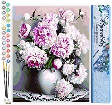 Figured'Art Paint by Numbers Kit for Adults Vase of Peonies 16"x20" - Craft Art Painting DIY Kit Rolled Canvas Without Frame by FiguredArt