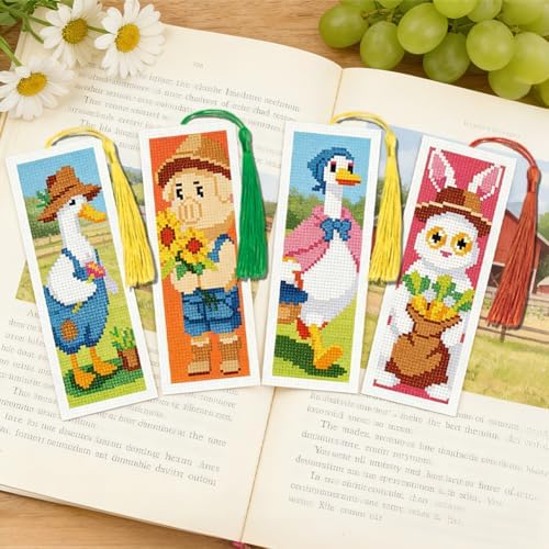 INFUNLY 6PCS Farm Animals Cross Stitch Bookmark Kit 3x8.5 Inches Farm Duck Stamped Embroidery Bookmark Kits with Cartoon Animals Needlepoint Bookmark Kit with Instruction for Book Lovers Readers - Image 5