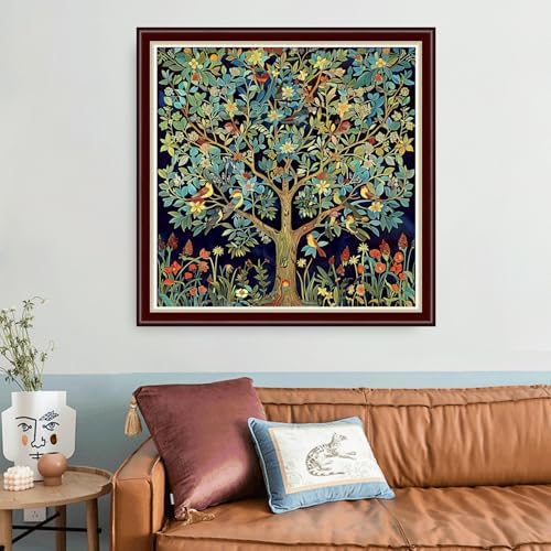 Joyhoor Cross Stitch Kits for Beginners Stamped Cross-Stitch Supplies Needlework preprint Embroidery Kits for Adults DIY Needlepoint Kit Embroidery Patterns 11CT-Little Bird Tree of Life 18x18 inch - Image 2