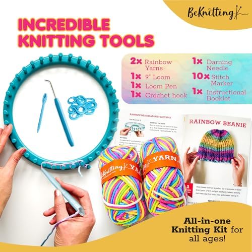 BeKnitting Loom Kit - Beginner Learn to Knit Hat, Bag and Headband for Kids & Adults | DIY Arts & Crafts w/Round Loom, Yarn, Crochet Hook, & Pen | Weaving | Holiday Gifts, Gift-Ready Box - Image 3