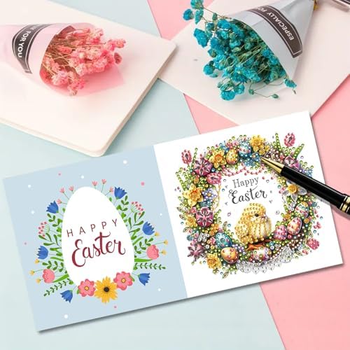 DIY Diamond Greeting Cards Set, 5D DIY Diamond Art Painting Festival Style Greeting Card, DIY Christmas Card Making Kits for Family Friends Handmade Gift-#21-Wreath - Image 5