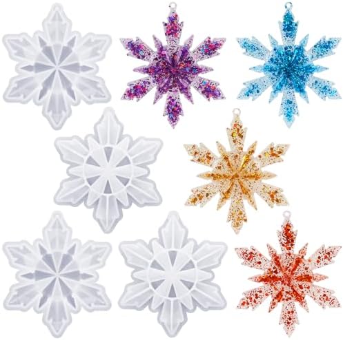 4 Pcs Snowflake Resin Molds, 3D Christmas Snowflake Molds, Christmas Epoxy Resin Mold for DIY Winter Xmas Pendant Decoration by KINYFY