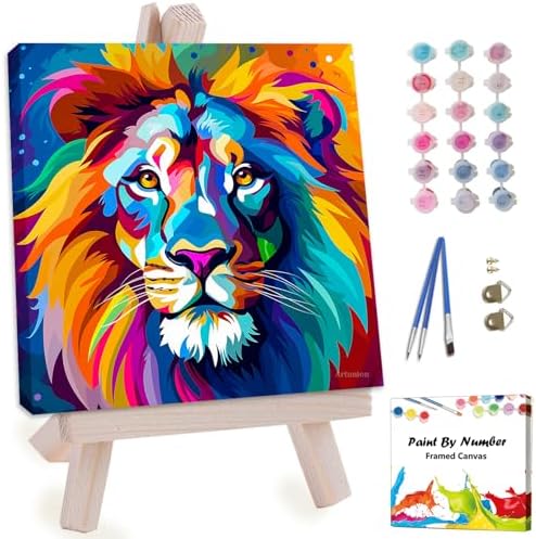 Artunion Framed Paint by Numbers Kit for Adults Beginners & Kids Ages 8-12,Colorful Lion Paint by Number with Frame,Easy Animal Paint by Numbers Kit on Canvas 10 * 10 Inch Without Easel by ArtunionDriect