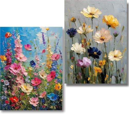 2 Pack Flowers Paint by Numbers Kit for Adults Beginner (Without Frame) by KICHANG