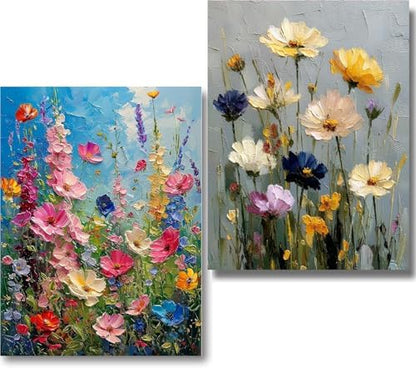 2 Pack Flowers Paint by Numbers Kit for Adults Beginner (Without Frame) by KICHANG