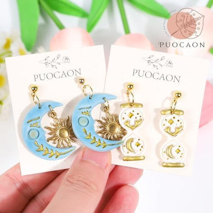 Puocaon Mystic Boho Clay Cutters - 9 Pcs Polymer Clay Cutters for Earrings Jewelry, Mushroom Sun Moon Moth Snake Bottle Shape - Image 6
