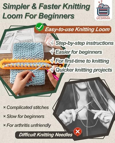 UCDRMA Knitting Loom Kit 35PC Scarf Loom Knitting Kit for Beginners, Quick Loom Knitting for Beginners Adult Contain Instructions, Pom Pom Maker and Yarn for Crochet Blanket Kit - Image 2