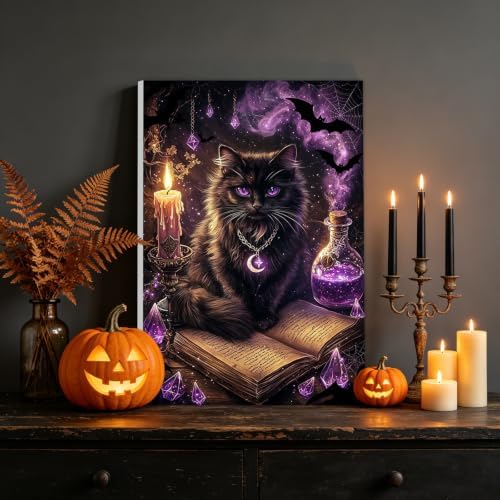 NAIMOER Halloween Paint by Numbers Kits for Adults Beginner with Wooden Framed, Black Cat Magical Color by Numbers on Canvas Painting Kits for Adults, Easy Paint DIY Acrylic for Home Decor 8X12 Inch - Image 2