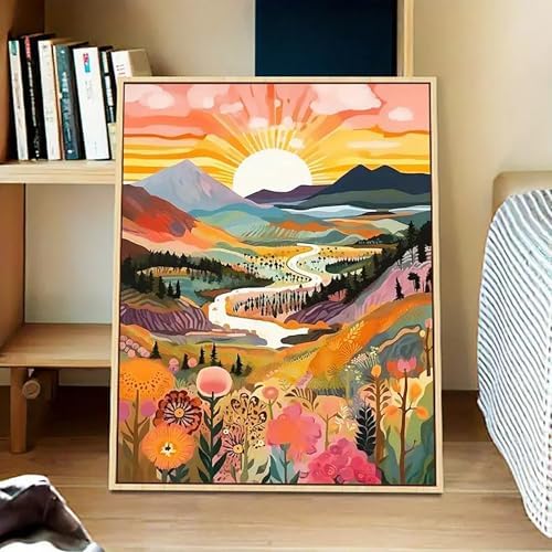 MaiMMaledy Paint by Numbers Kit for Adults Beginners Canvas Pictures with Framed Drawing Painting Acrylic Pigment with Wooden Triangle Easel Sunrise 8Wx12L inch - Image 4