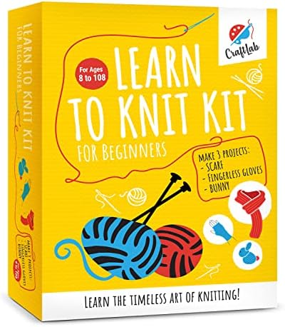 CraftLab Knitting Kit - Beginner Knitting Supplies with Wool Yarn, Needles, Instructions, DIY Gift by CraftLab