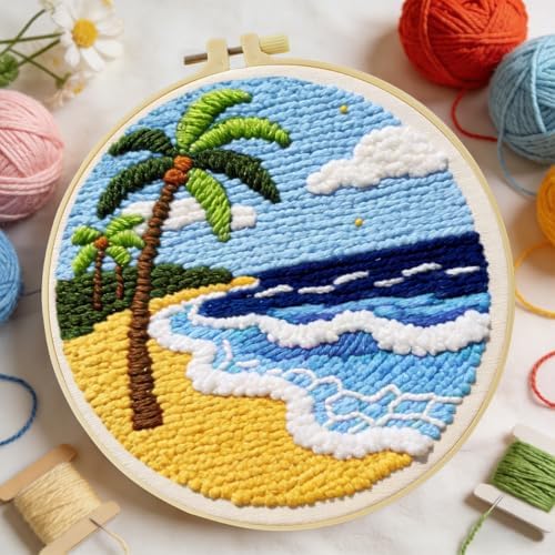 ZuoAnLF Punch Needle Kit for Beginners & Adults, DIY Easy Landscape Embroidery Set for Starter Art Craft, Punch Needle Project with Patterns, Tools, Yarns, Hoop, Instructions by ZuoAnLF
