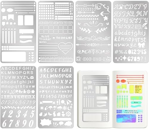 Lewtemi 6 Pcs Journal Stencils, Planner Stencils for Journaling Notebook by Lewtemi