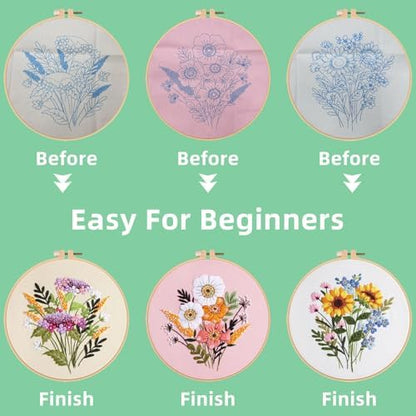 Herdiese Embroidery Kit for Beginners & Adults, 3PCS Floral Patterns. - Image 4