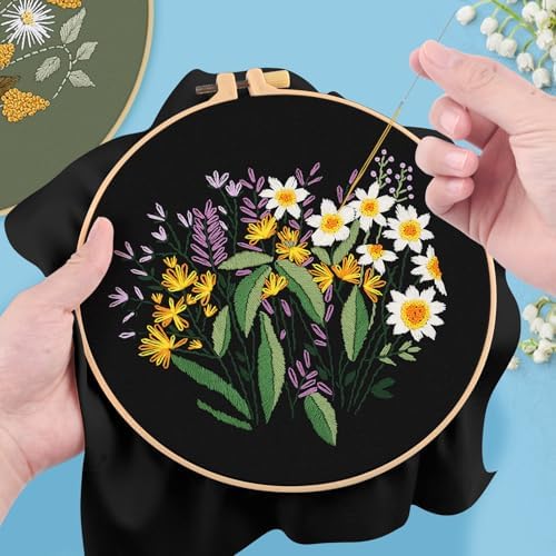 ERKOON 3 Sets Embroidery Kit, Floral Cross Stitch Set for Include Embroidery Cloth Hoops Threads for Craft Lover Hand Stitch (Plants & Flowers) - Image 5