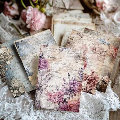 160 Sheets Vintage Flower Scrapbook Paper, Junk Journal Supplies, Purple Pink Flowers with Cursive Script No Repeating Perfect for Junk Journal DIY Cards Craft Albums Scrapbooking Supplies (Purple) - Image 3