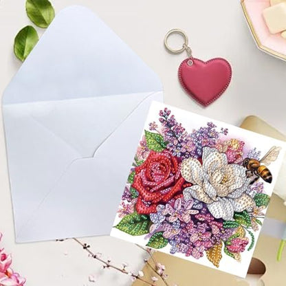 TDFERAN 8 Packs DIY Mosaic Kits for Adults Flowers Diamond Painting Cards Holiday Valentines Day Craft Making Kit Diamond Art with Envelopes Diamonds for Birthday Thanksgiving Day All Occasion Card - Image 5