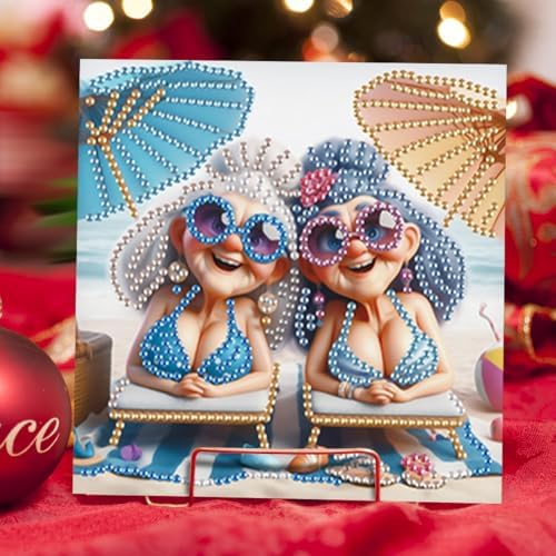 6 Packs DIY Diamond Art Cards Kit, Diamond Art Painting Cards, Diamond Art Greeting Cards with Envelope for Christmas Birthday Thanksgiving Day Holiday (Elderly People Pattern) - Image 6