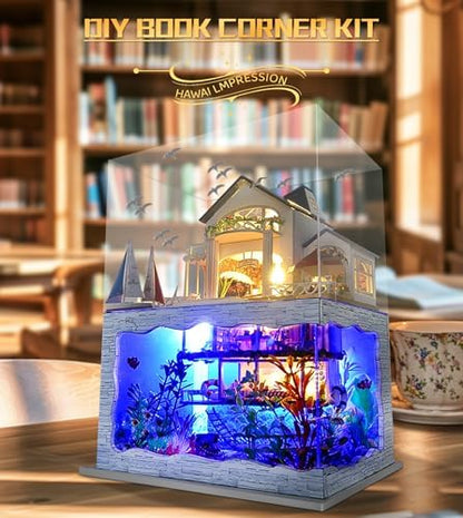 Spilay Miniature Dollhouse Kit with Furniture,DIY Dollhouse Kit Mini Modern Villa Model Plus Dust Cover and Music Box,1:24 Scale Creative Room Idea for Adult Birthday Gift(Hawaii Impression) - Image 5