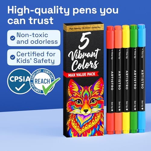 ARTISTRO Dual-Tip Acrylic Paint Marker Pens - Set of 5 - Image 7