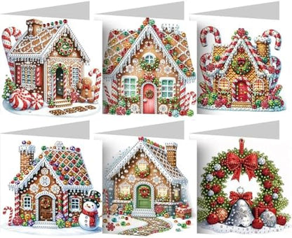 jinglinhh 6pcs Diamond Art Painting Christmas House Candy Cane Wreath Greeting Cards with Envelopes, DIY Card Making Kits for Adults, Diamond Art Postcards Christmas Cards Craft Gifts by Unknown