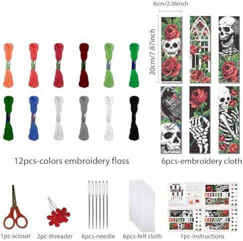 FREEBLOSS 6Pcs Cross Stitch Bookmark Kit Gothic 8x2.4'' 11CT - Image 2