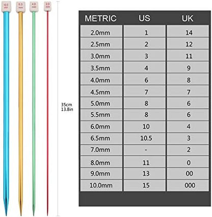 BCMRUN 28Pcs/14 Pairs Stainless Steel Knitting Needles Set, Colored Straight Single Pointed Metal Knitting Needles, 14 Size from 2.0mm-10.0mm, 13.8 Inches Length for Handmade DIY Knitting (35cm) - Image 2