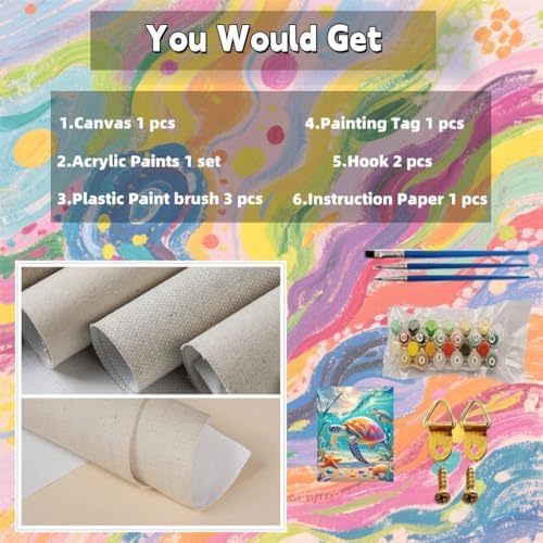 TINDAY Paint by Numbers Kit for Adults Paint by Number for Adults Beginner Sea Turtle Painting by Number for Adult on Canvas Acrylic Painting Wall Decor 16x20 in - Image 6