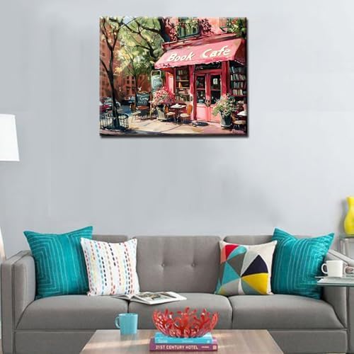 New York Library Paint by Numbers Bohemia Paint by Numbers Kits for Adult Pink Blossom Floral Digital Oil Painting Kits on Canvas with Brushes and Acrylic Pigment DIY Framed 16x20 Inch - Image 3
