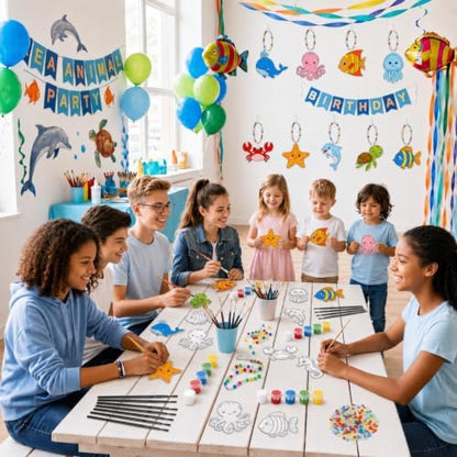 Dunzoom 30 Set Under the Sea Suncatcher DIY Craft Kit Acrylic Ocean Animals Window Art Paint Activity for Birthday Party Favors Summer Camp Classroom Activity 10 Designs Colorful Beads Paint - Image 7