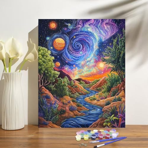Landscape Paint by Numbers Kit for Adults Beginner Starry Night Oil Painting Kit Adult Paint by Number Kits on Canvas DIY Painting for Beginners Art by Numbers for Gifts Home Wall Decor 16x20 Inch - Image 2