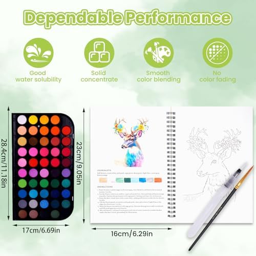 Watercolor Workbook Set with 48-Color Palette & Brushes - Image 2