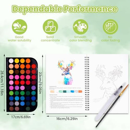 Watercolor Workbook Set with 48-Color Palette & Brushes - Image 2