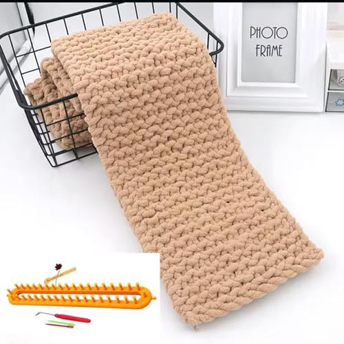 Rectangle Knitting Looms，Plastic Weaving Looms Set，Weaving Loom，Scarf Hats Making Tools，DIY Crocheting Handmade Craft Kit with a Crochet Hook and Needle for Knitting Lovers，36 cm (Yellow) - Image 6