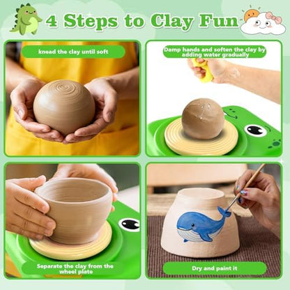 TenLaitech Pottery Wheel for Kids - Arts and Crafts Toys for Kids Ages 8-12 | Complete Pottery Painting Kit with Air Clay Art Supplies for Girls Boys Toys Birthday Gift for 6 7 8 9 10 11 - Image 3