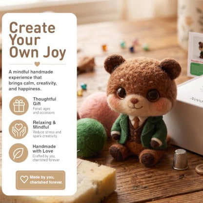 FACE N FACE DIY Needle Felting Kit Cute Gentleman Bear in Suit – Needle Felting Starter Kit with Fiber Roving, Needles, Felting Pad & Instructions | Felted Animal Character Kit for Beginners Adults - Image 2