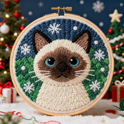 DIY Punch Needle Kits Siamese Cat Christmas 20x20cm by Unknown