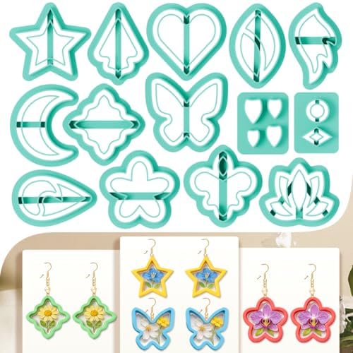 14Pcs Nature Theme Polymer Clay Cutters Set, Clay Earrings Cutters Polymer Jewelry Cutter for Earrings Making DIY Craft Supplies by beinkmake