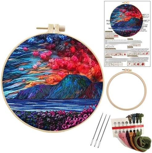 JRYYR Friendship Gifts Beginner Embroidery kit for Adults,Embroidery Kits for Beginners DIY Cross Stitch with Patterns and Instructions (Flower Forest and Sea Mountain) by JRYYR