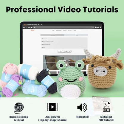 CrochetBox Highland Cow and Frog Crochet Kit for Beginners, 2 PCS Set - Image 4