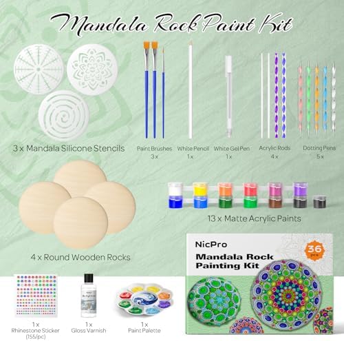 Nicpro Mandala Rock Painting Kit Craft Kits for Adults Mandala Dotting Tool - Image 2