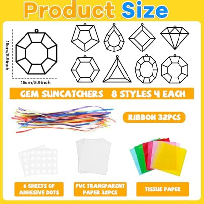 Lonfliness 32Sets Jewel Suncatchers Ornaments Kit DIY Window Stained Glass Effect Paper for Sun Catchers Craft Home Decor Creative Art Projects Activity Birthday Gift - Image 2