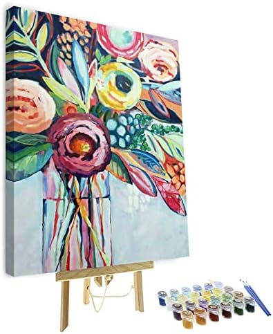 Paint by Numbers Flowers Framed, Abstract Paint by Number for Adults, Adult Paint by Number Kits on Canvas Drawing Paintwork with Paintbrushes, Easy Paint by Numbers for Kids Art Crafts 16"x20" by TUMOVO